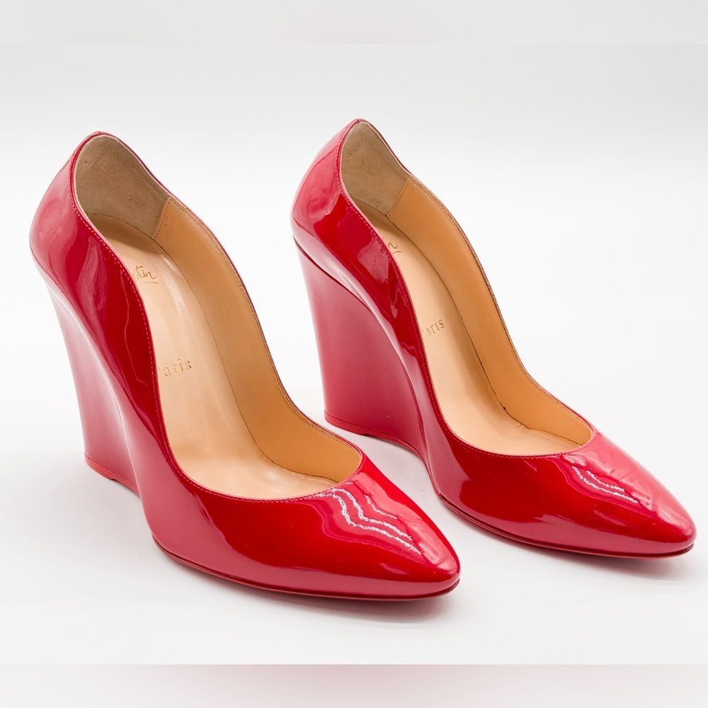 Christian Louboutin Tanja 100 Wedge Heel Pump Patent Leather Red EU 38 US 8